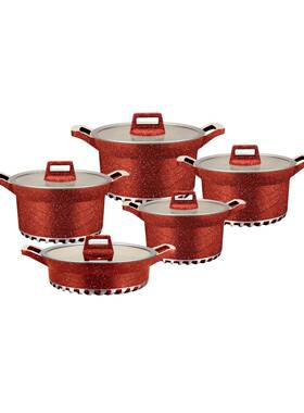 QUEENTIME10pcs家用铝锅厨房用具压铸不粘锅锅具套装pot