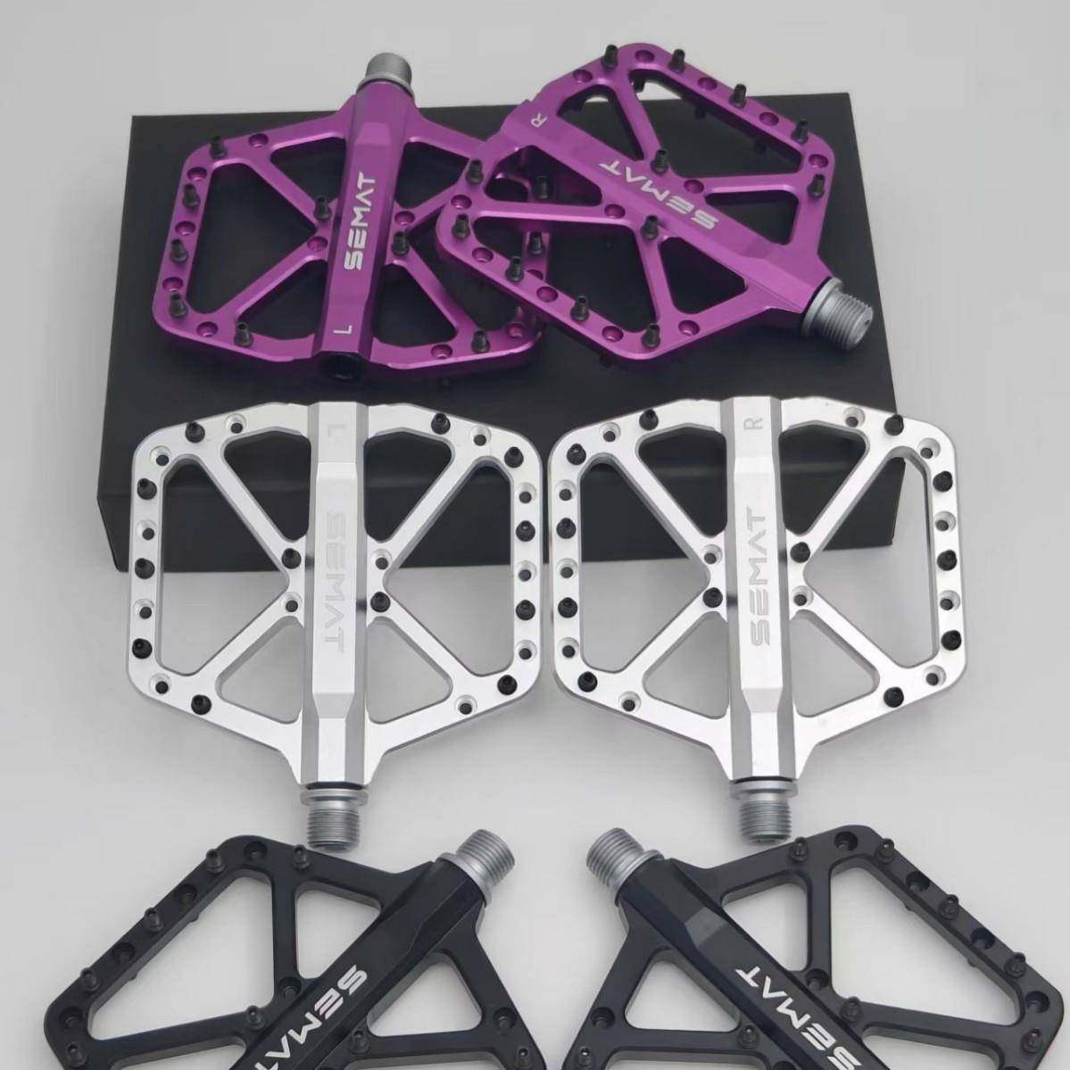 SEMAT山地车脚踏铝合金速降越野24钉防滑踏板加宽抓脚自行车脚踏