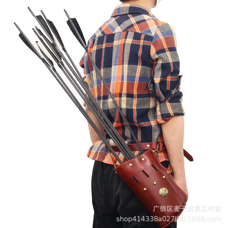 传统弓箭箭筒复古骑射挤压式箭囊真皮腰胯背式箭袋