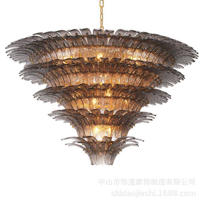 客厅玻璃大吊灯美式现代简约轻奢高档餐厅灯奢华大气别墅复式灯具