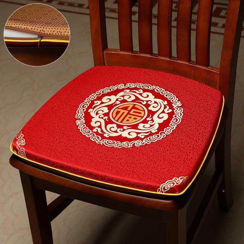 中式刺绣椅坐垫家用棉麻防马蹄形凤公馆椅垫子垫实木餐桌餐椅垫滑