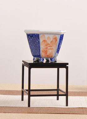 大红酸枝木禅意新中式花瓶茶壶香炉创实意盆明式方几示栽展桌面摆