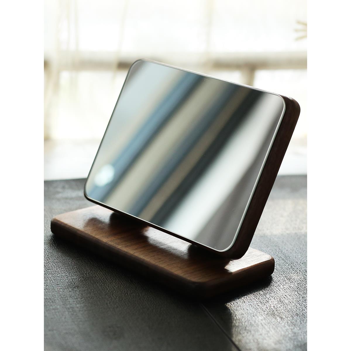 黑胡桃SGH木化桌妆镜台式面折叠实梳妆镜便携随身约原简木高清镜