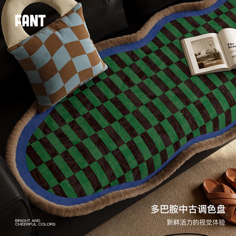 午柏林B08X0031中古风后轻条纹一毛边沙发垫毛绒冬季奢高级感片式