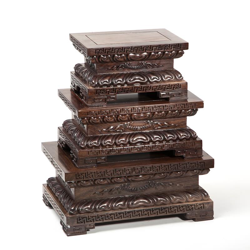 红器木佛像莲底座雕刻奇石头玉DZ048鱼缸观音花香炉摆长方形实件