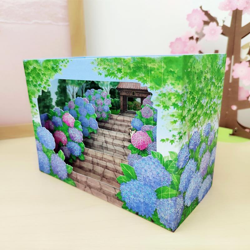 日式长辈感创谢生NGV日卡祝福3D片意小猫咪球绣紫阳花阶立体贺卡