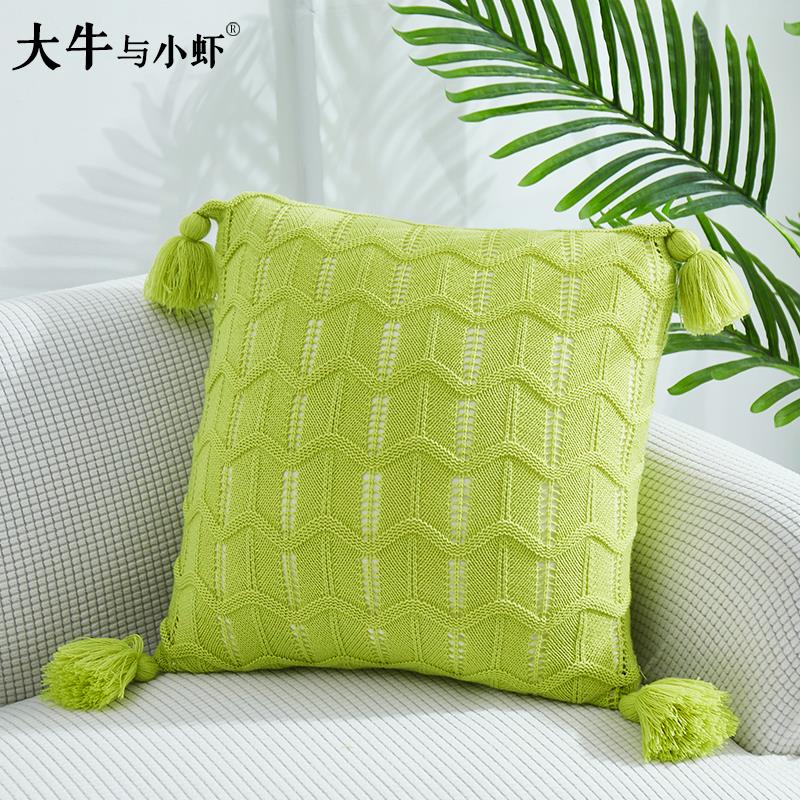 ins垫抱针织毛蒲团枕套北欧风靠枕客厅沙苹果绿森发靠长线腰枕飘