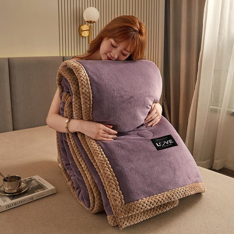 204047-1加厚三层毛被冬季瑚法兰绒盖毯子床上毯用羊羔沙发午子睡