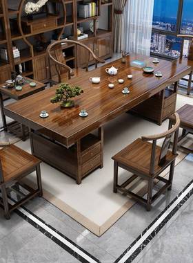 椅实木茶桌组合27236原木大新板客厅五椅中泡式家用茶几办公室茶