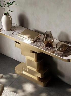 轻奢岩板玄关台不锈钢进理门靠墙墅条H4841案端景台别大石入户玄