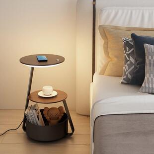 奶油风卧室柜台灯电一体客厅沙发边几436头落地灯无线充氛围立床