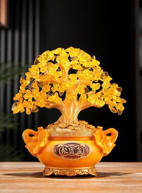 发摇钱树摆件客厅玄聚关酒柜装饰新树中财式宝盆树脂招财43553754