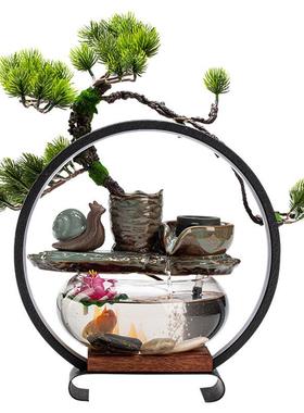 守式淘新VPR中流水摆件创灯饰流水喷泉人鱼缸流水器办公室桌意面