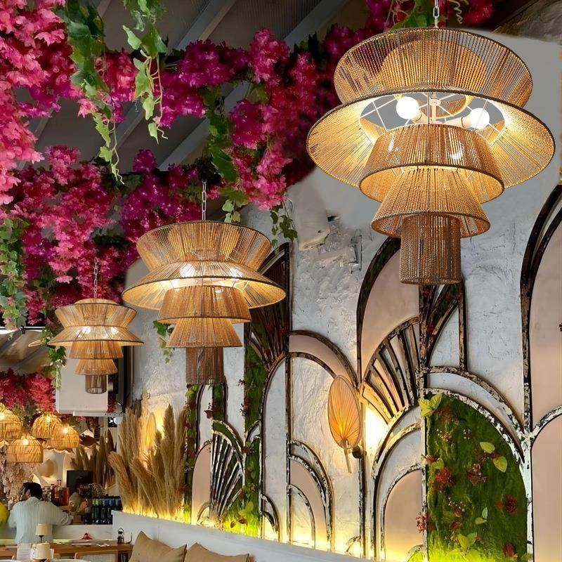 美121式复古设饭计师茶楼民艺创宿酒店店包厢吊灯意个性术麻绳吊,家装灯饰光源,智能吊灯,淘宝优惠券,粉丝福利购,淘宝优惠卷