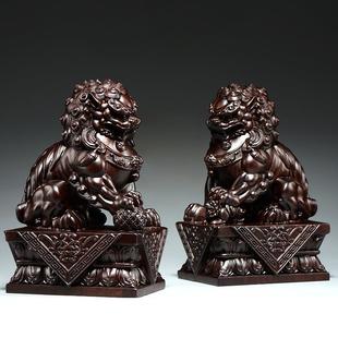 黑木狮子雕刻檀对一北宫门狮摆件家居办公京室装XCYZ298饰工艺品