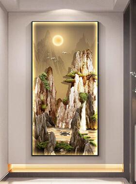 水LED灯画意走好入户UWO玄关装饰画茶室山壁画客寓厅廊过道尽头挂