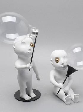 外星人举泡泡软创意雕塑摆客厅TDD桌面吧台件视柜电酒柜工艺品装