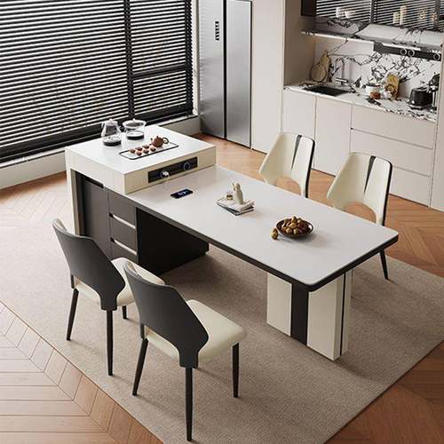 简约现代岩板面岛台桌一LOQ体家用户型小餐茶几桌可伸缩茶台桌