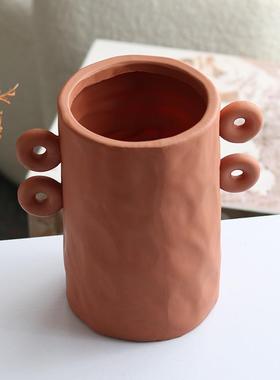 代双耳花瓶口大径花器AGI摆件简约餐玄关客厅电视柜茶几桌插花现