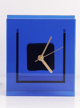 简约现代面亚克力明方形时透钟桌摆件样板房间柜EPN卧室床头座钟