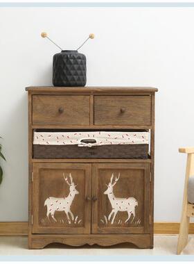 简约美式床柜多头功能收纳斗柜藤编框储柜卧室置物FWA柜复床边古n