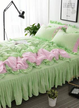 韩森绿|春季色小纯清新四件套水洗棉床裙被林套学系生宿舍F7668TS