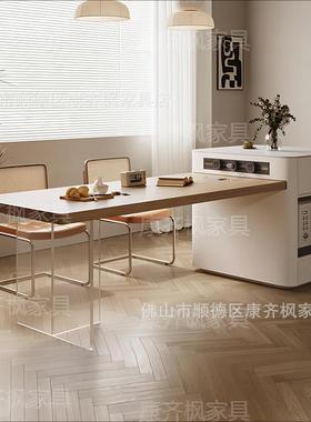 原木奶油岛台餐桌一体可伸缩现代用简LCG约家小户风型厨倒房微波