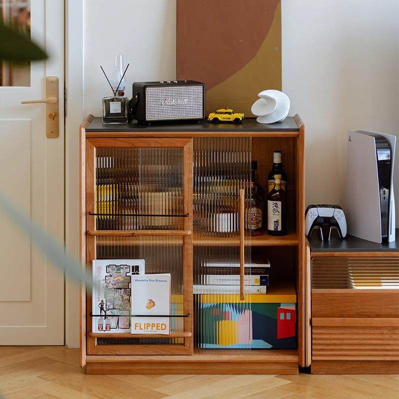 日留岩边柜储电视柜旁物留岩边柜柜实客厅樱桃木收纳柜式靠墙木柜