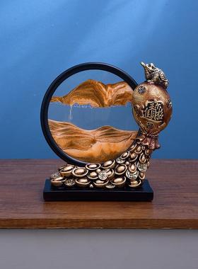 招财鹿流沙电画沙漏摆轻奢高档家饰居客厅酒柜视柜办件公室桌016