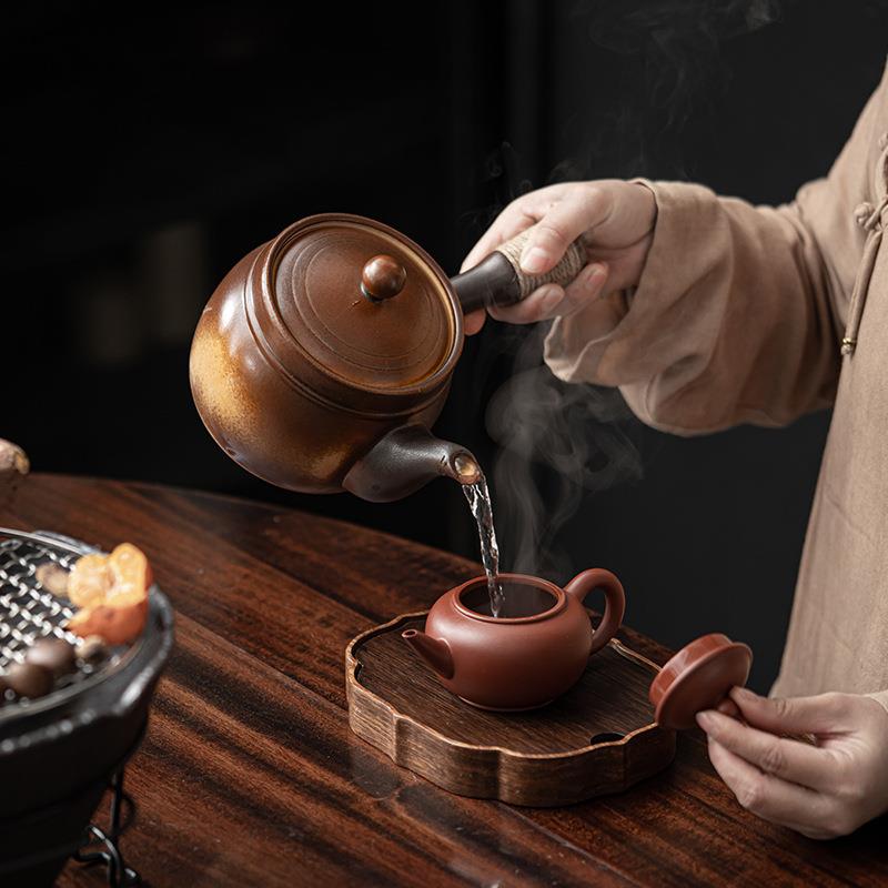 炭火围炉煮茶岩山碳炉具套装耐高侧把烧水壶陶酒壶598精茶炉泡温