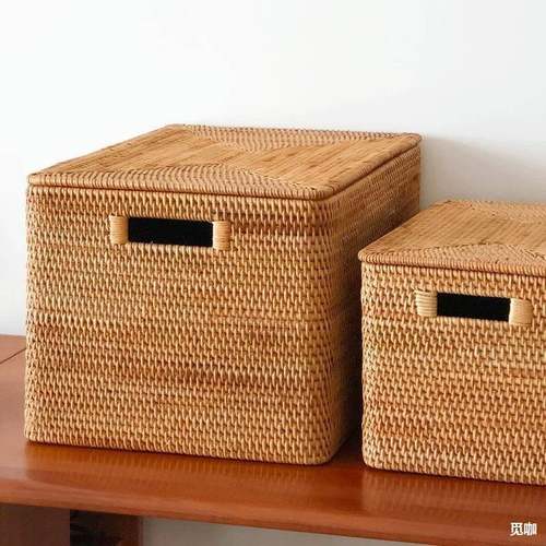 越南藤编形纳KL519556美式编筐织篮茶几杂物桌面收长方筐篮子