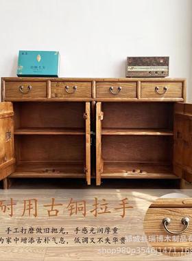 简约木边柜家用双开门多功制实能木储LFM物柜落地老榆木木制置物