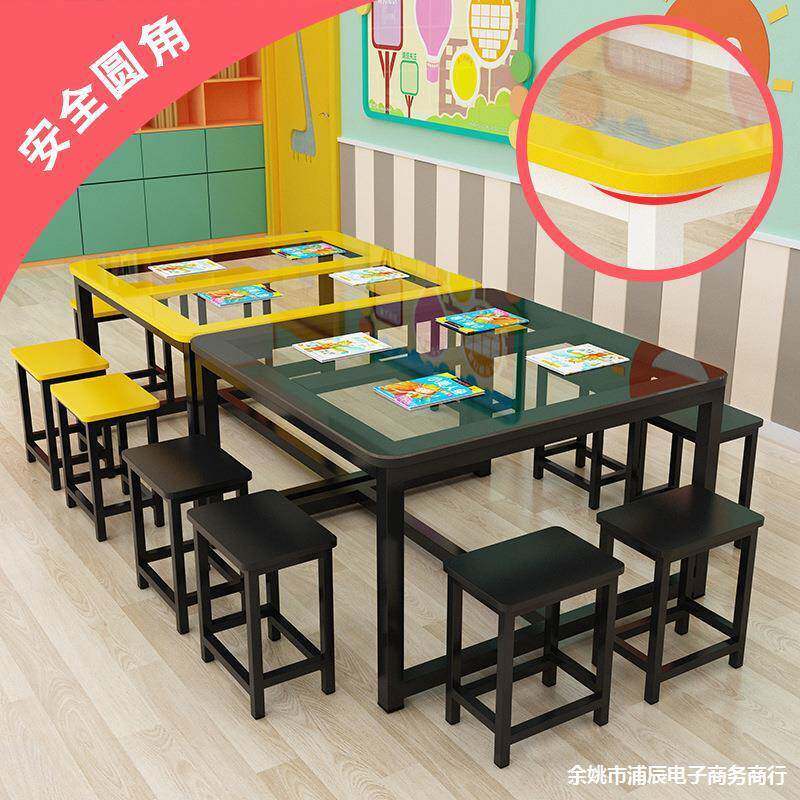 幼儿桌桌椅小学生双层工美手术绘园画桌钢化玻璃桌画225室课椅组