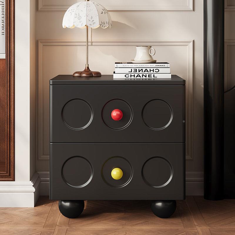 黑色寸复简约实无品牌/木床头柜小型多尺边柜2025新款创意床边户