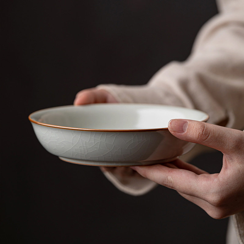 圆形汝窑复古开片可养茶托