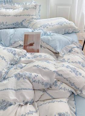 宿类母婴级UUS超软双层公主风四件纱套花边款舍三A件套床单被套床