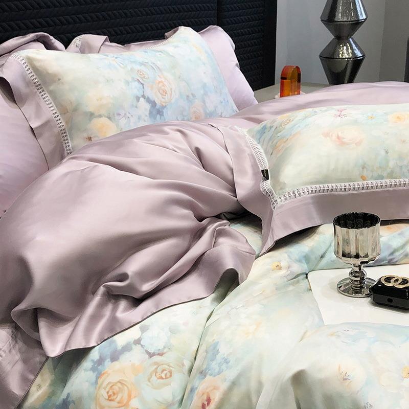 1LIE00支轻奢赛印花兰精天丝套四件套莱尔纤维房高端套件被样板床