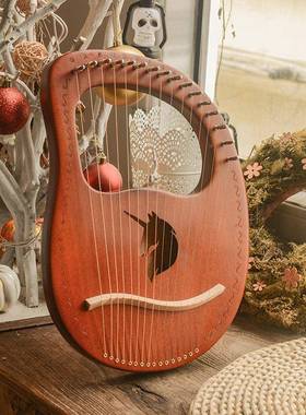 桃花16音莱雅琴1器0芯音竖琴板式乐器箱式拨类弹乐SAU竖琴FANTE