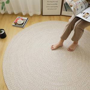 P7浅F76557MS米黄棉麻编织客厅茶几圆垫书房工卧室现代简K约手圆J