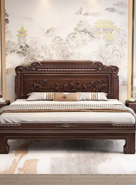 实木床全大实木花鸟雕花印花梨木明复尼古新中式主清卧床储物UTY