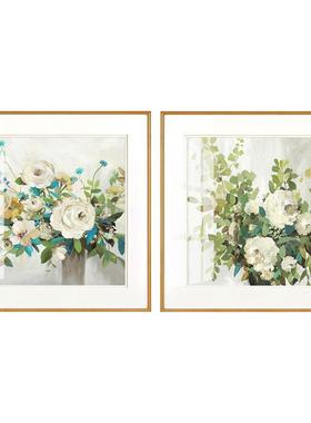 奢简美玄关装饰画牡丹花卉客餐厅壁画美式轻正形方厅031504卧室墙