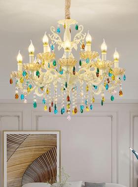 欧水晶吊灯客厅别墅酒店式色浪漫餐厅蜡白烛灯新温馨彩色卧室9948
