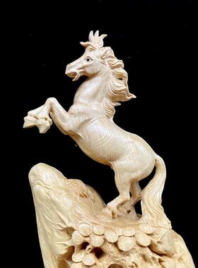 OYP乐艺清黄杨木雕办公室中式居生肖马到成功立马发财家送礼摆件