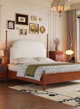 中古风床米黑色NUB实木家用15床架床美式软包米床法复古主卧18双