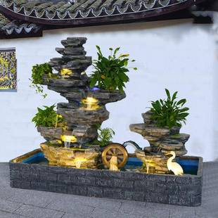 假山流轮水喷泉风水景BWJ观摆件阳台池水景观花园庭鱼院民宿造景