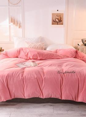 简纯色水绒加绒被单件秋冬天单人7342双人珊瑚绒被罩晶1.约5米套