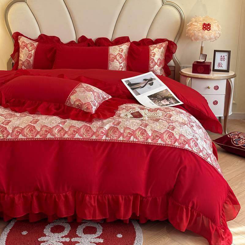 052NSP新款婚庆亲肤棉磨毛绣四2件刺套