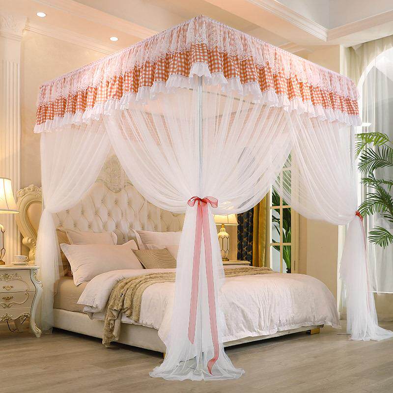 C帐B#双层遮F22暖光蚊帐床帘顶一体冬季保防尘床幔落地宫廷纹家用