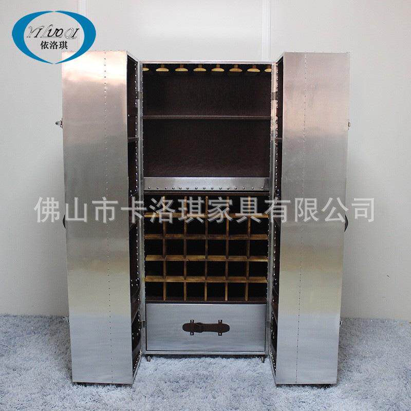 铝皮家用铆钉金属装饰柜可移动滑轮个性企业酒柜工业风私人红酒架