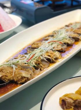 A6L酒店大摆盘餐具长条船型鱼鱼白条盘明档盘特色长盘RMB方大白刁